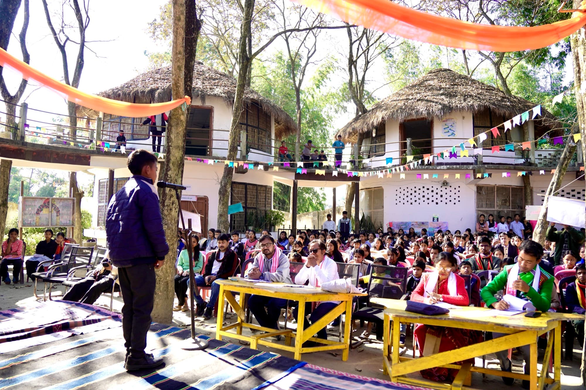 A community gathering at Hummingbird, Majuli