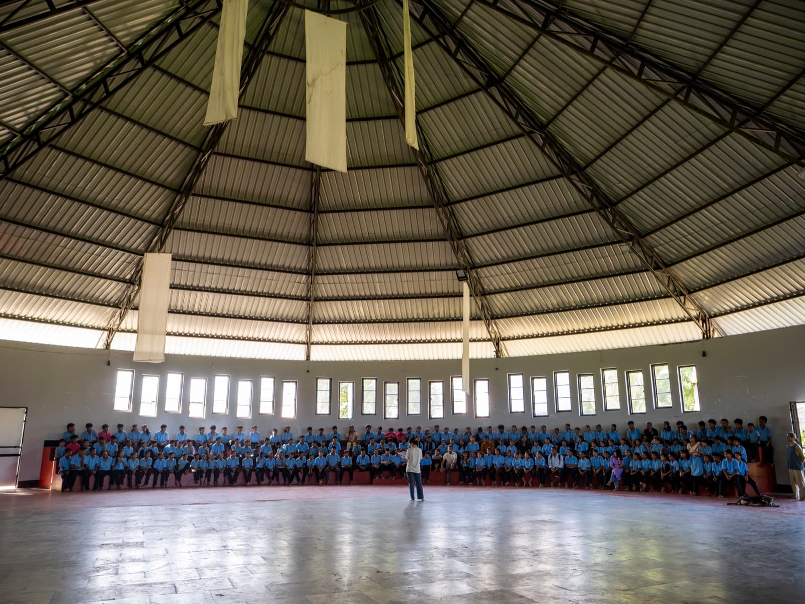 Hummingbird students gathered in the circular assembly hall
